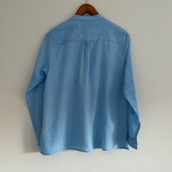 Oliphant Mandarin Collar Popover Blouse Sz L Blue Contemporary Classic Nomad - Picture 2 of 15